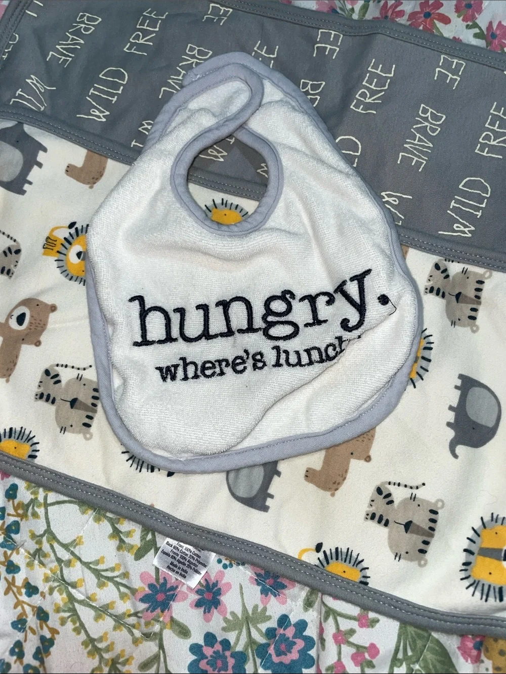 Carter's White Bib with Tan Bear Outline and Tan Trim
